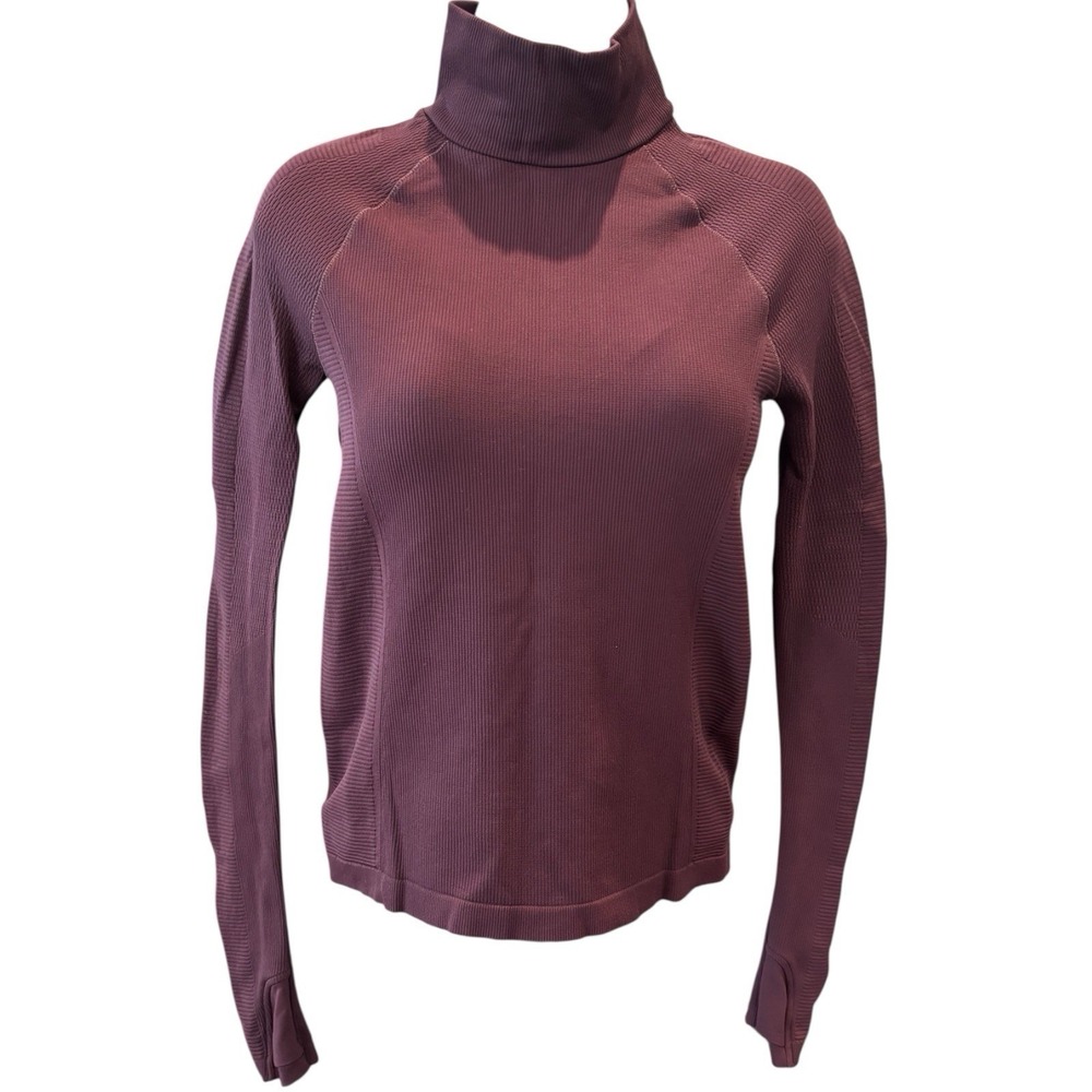 Athleta Ribbed Turtleneck Baselayer Top Women's S Burgundy Long Sleeve Thumbhole